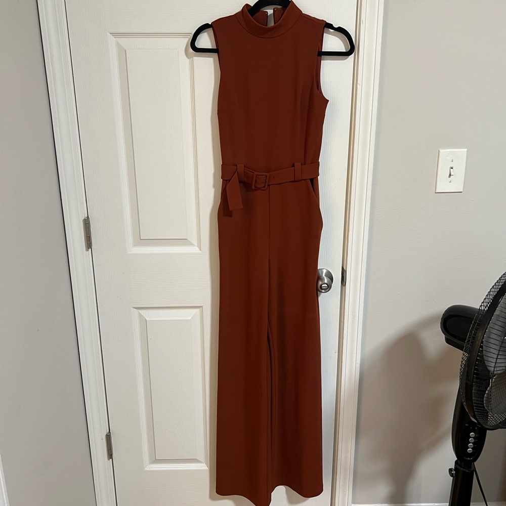 Express Sleeveless Belted Jumpsuit - Rust Brown